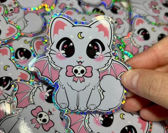 Pegatina holográfica de gatito lunar kawaii