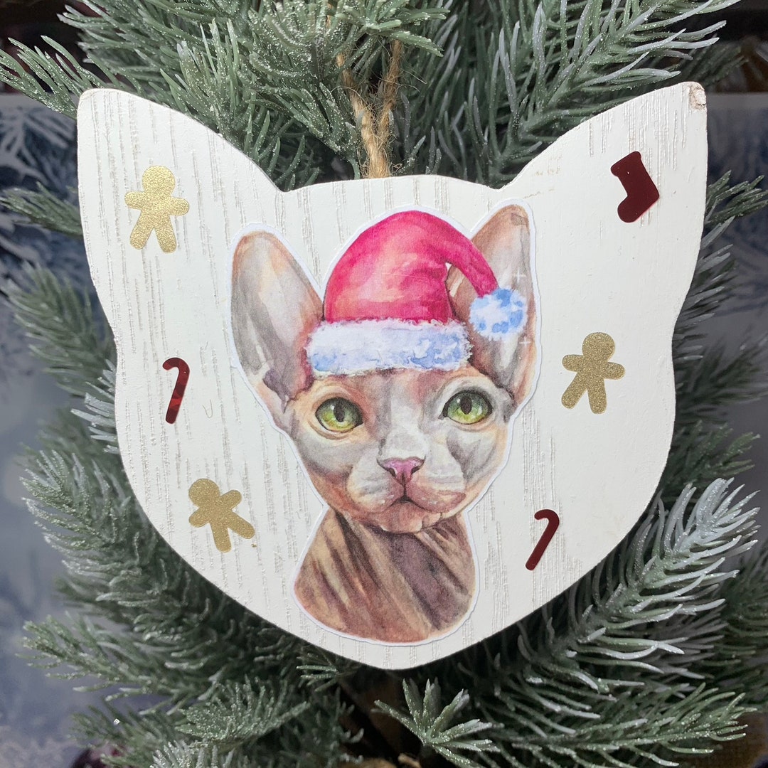 Sphynx Cat Watercolor Wood Cat Head Ornament - Etsy