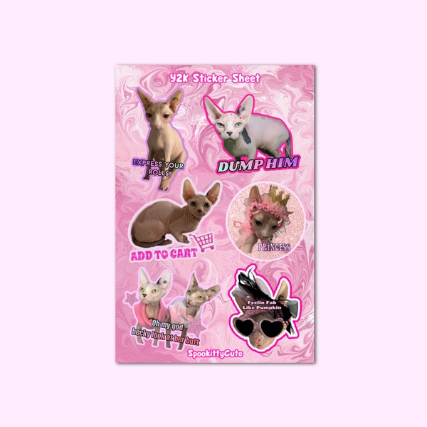 Sphynx Cats Y2K Sticker Sheet