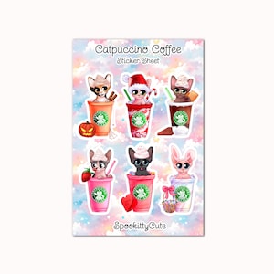 Catpuccino Coffee Kitties Cute Sticker Sheet