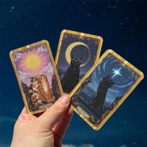 Glitter tarotkaart kat mooie kunst print kaart maan, geliefden en ster