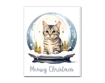 Carte de Noël aquarelle chat tigré BLANK