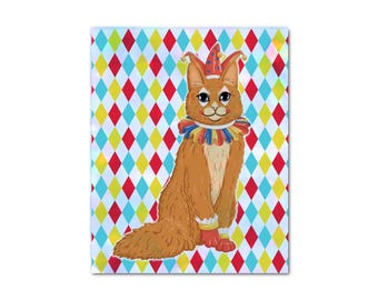 Holografischer Kunstdruck Ginger Cat Clown Karneval