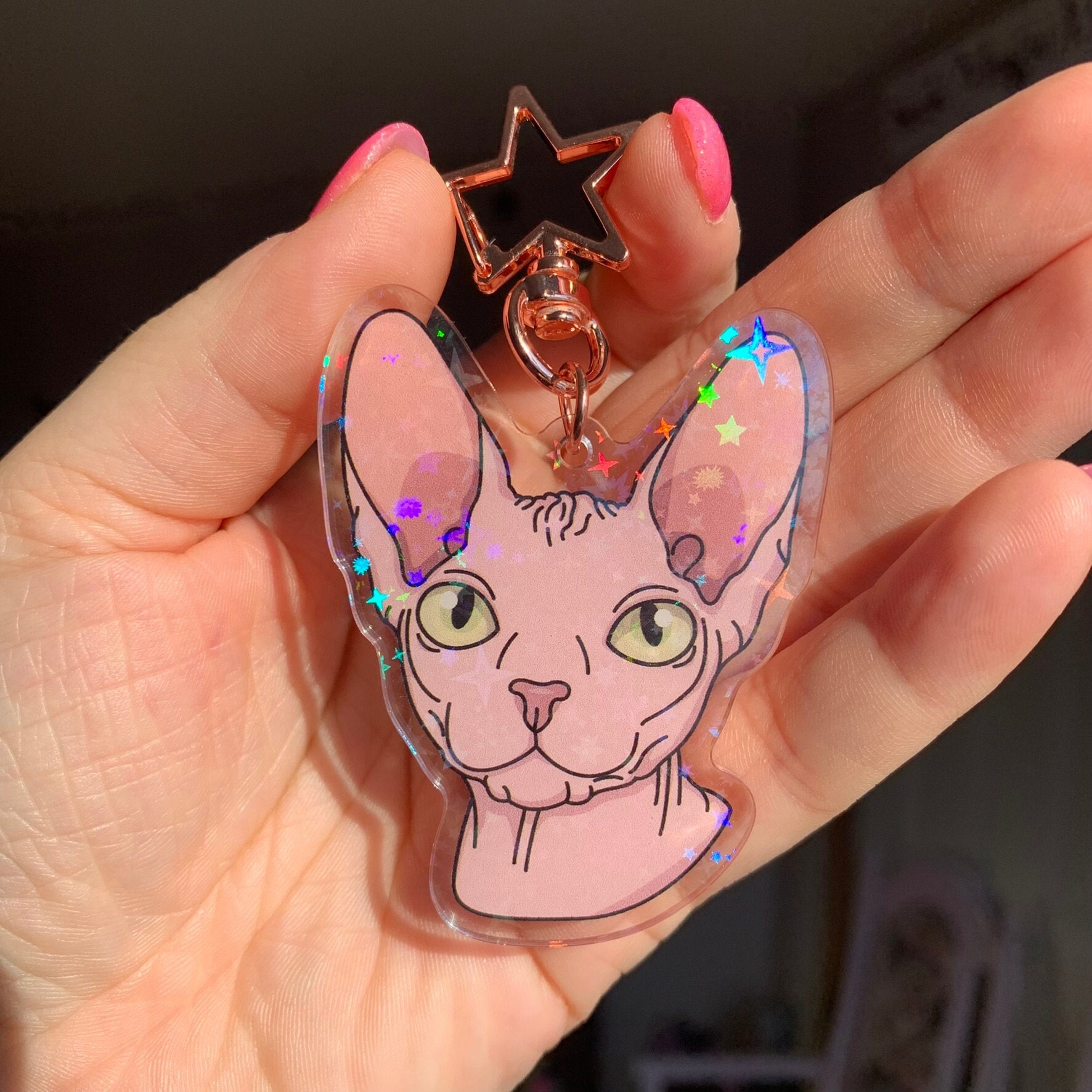 Sphynx Cat Holographic Acrylic Keychain - Etsy