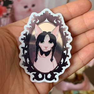 Metallic Mirror Sphynx Wednesday Gothic Frame Vinyl Sticker