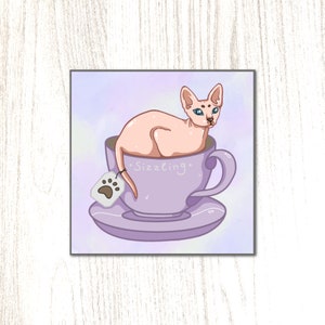 Sphynx Tea Cup Cat Art Print