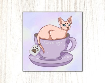 Sphynx Tea Cup Cat Art Print