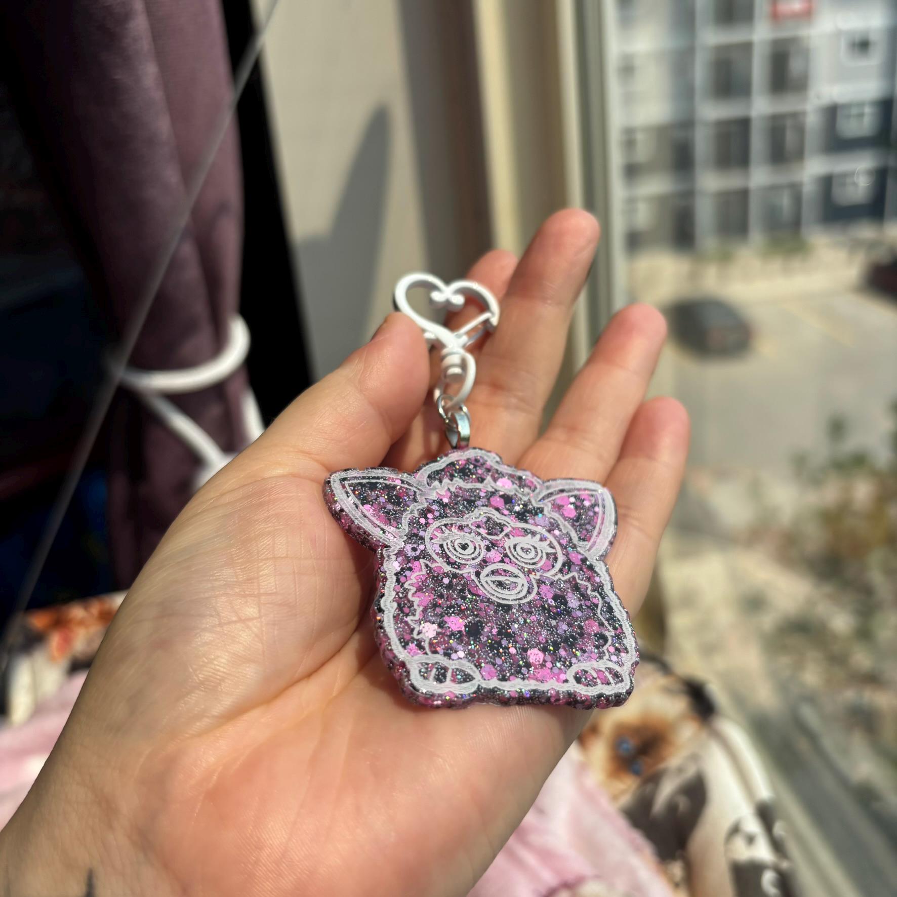 Pink Goth Furby Toy Kitty Glitter Resin Keychain - Etsy