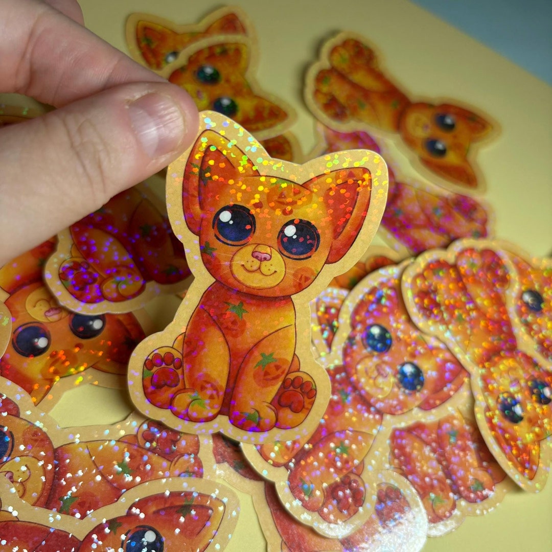 Sticker Plush Pumpkin Kitty Plush Holographic Sticker - Etsy