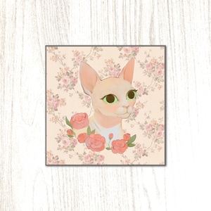 Sphynx Cat Floral Watercolor Art Print