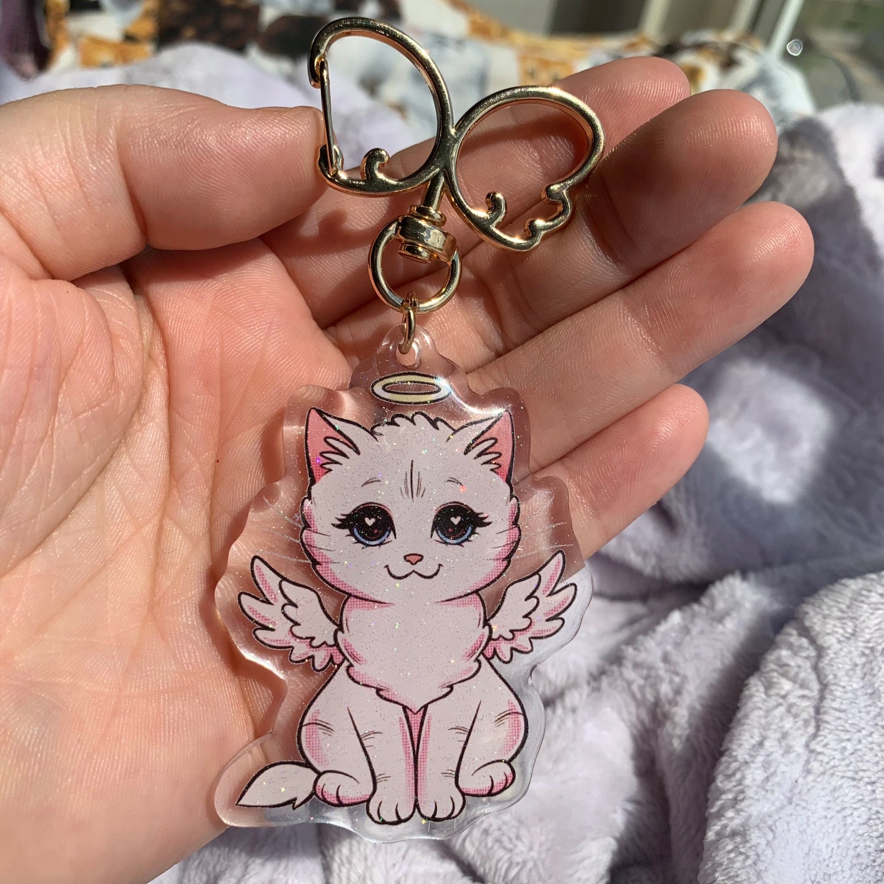 Pastel Kawaii Vintage Angel Cat Cute Glitter Acrylic Keychain - Etsy