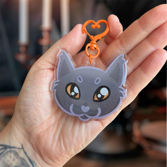 Black Cat Kawaii Head Glitter Acrylic Keychain Spooky - Etsy
