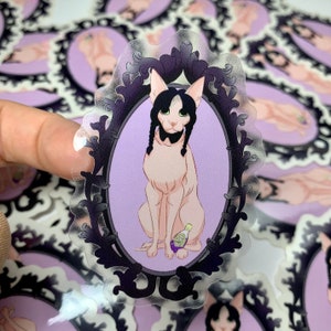 Clear Sphynx Wednesday Gothic Frame Vinyl Sticker