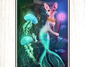 Sphynx Cat Fantasy Art Print