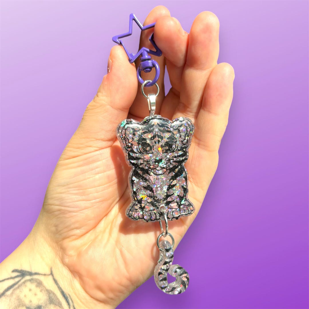 Lisa Frank Inspired Tiger Silver Holographic Purple Glitter