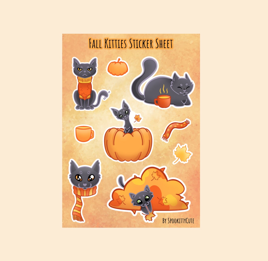 Fall Cat Stickers Fall Kitties Sticker Sheet - Etsy