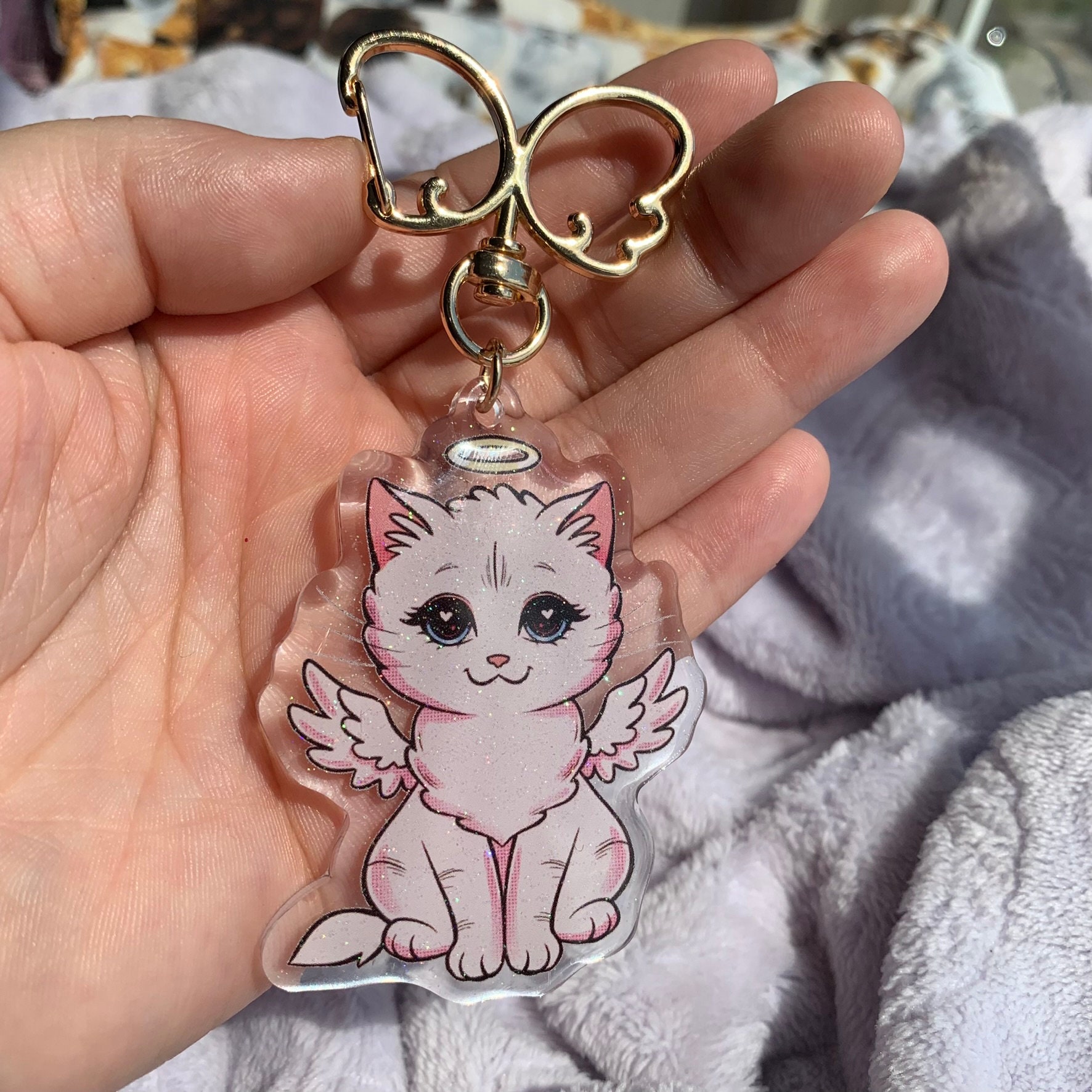 Pastel Kawaii Vintage Angel Cat Cute Glitter Acrylic Keychain - Etsy