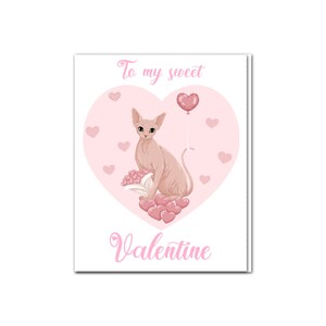 Carte de Saint-Valentin chat Sphynx BLANK coeur rose mignon