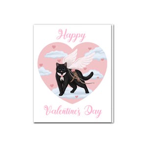 Carte de Saint-Valentin chat noir BLANK mignon coeur rose ange