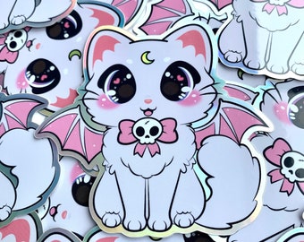 Pegatina holográfica de gatito lunar kawaii