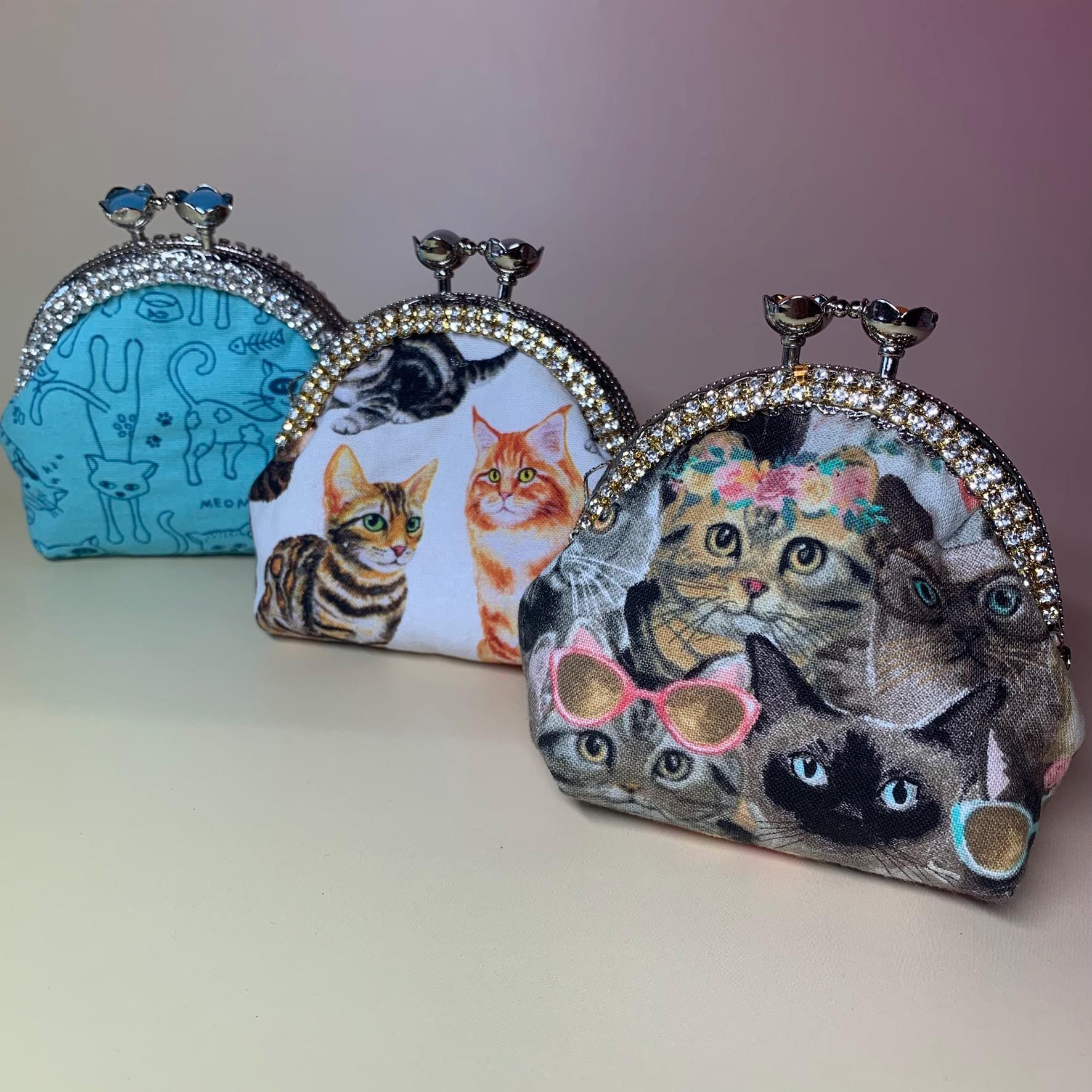 Medium Handmade Kitty Cat Clutches Glam Bedazzled Rhinestones