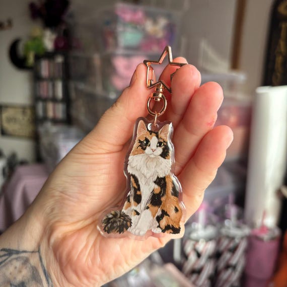 長毛三毛猫 グリッターアクリルキーホルダー - Etsy 日本