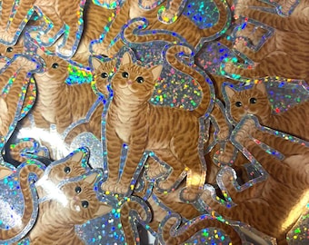 Ginger Orange Cat Glitter Holographic Sticker
