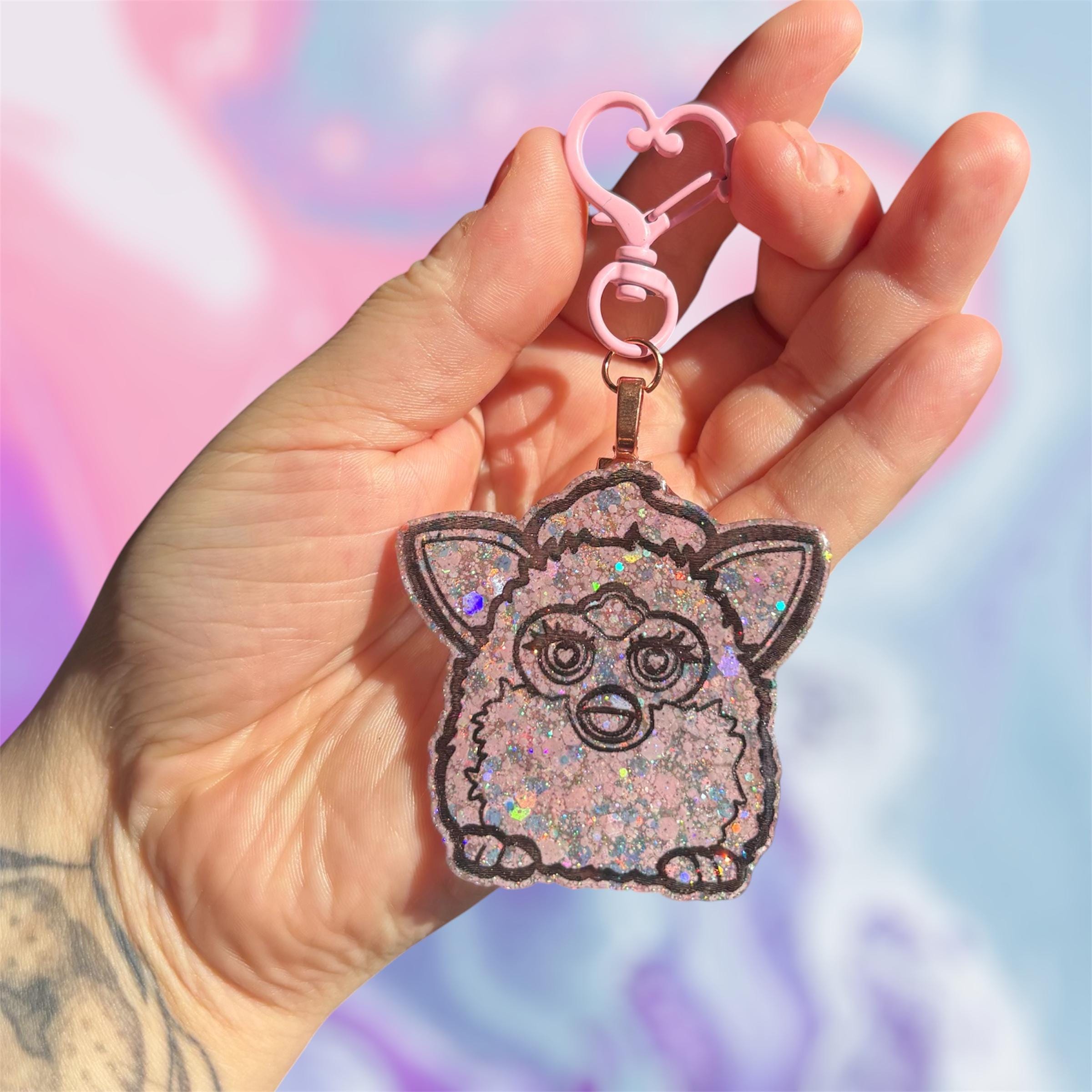 Furby Toy Kitty Iridescent Glitter Resin Keychain - Etsy