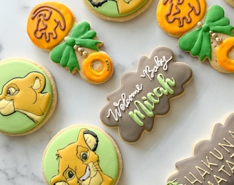 Lion King Baby Shower Cookies | Simba & Nala Lion King Custom Cookies | Lion King Theme Cookies |