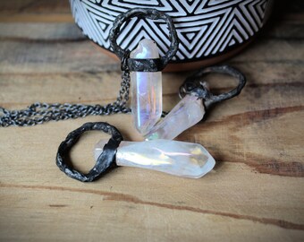 Angel Aura Quartz Healing Stone Sturdy Metal Pendant Necklace