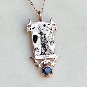 Das spezielle Design der kleinen Sternenkarte von Linerworks The Star Tarot Karte mit Edelstein Silber Halskette Geschenk für sie