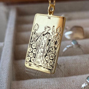 Tarot Karte Halskette, Nine of Pentacles Tarot Karte 925 Sterling Silber Halskette