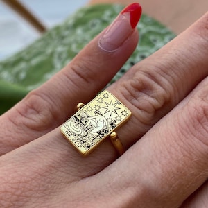 Zilveren tarotkaartring, dubbelzijdig The lovers X The Star Tarotkaarten 925 sterlingzilveren ring, tarotkaartring, kerstcadeau-idee