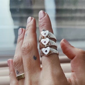 Red stone Shinning Heart silver ring , Valentine's day gift ring