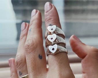 Red stone Shinning Heart silver ring , Valentine's day gift ring