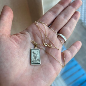 14k solid gold Double-sided Tarot card Mini size tarot card necklace , tarot card necklace , dainty tarot card pendant , custom tarot image 7