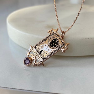 Collier Tiny La Luna en argent sterling 925 avec pendentif améthyste, lune et étoile par Linerworks