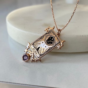 Tiny La luna ( Linerworks design) with amethyst stone 925 silver necklace