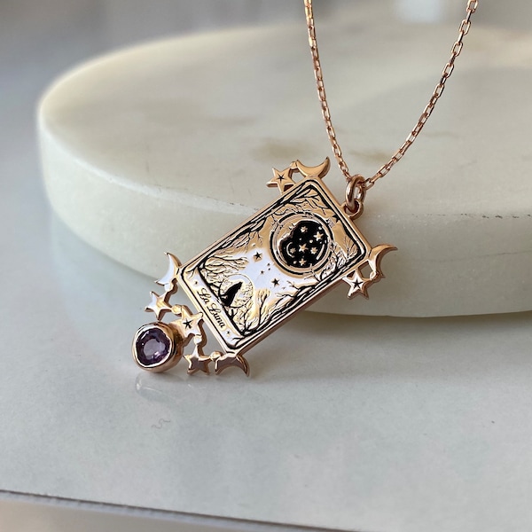 Tiny La luna ( Linerworks design) with amethyst stone 925 silver necklace
