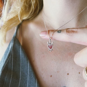 Rider Waite tarot deck Red heart Three of swords detail 925 sterling silver unisex necklace