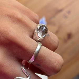 Handmade Rutilated Quartz Ring | Oval Cabochon, 925 Sterling Silver, Minimalist Design