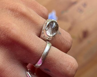 Handmade Rutilated Quartz Ring | Oval Cabochon, 925 Sterling Silver, Minimalist Design