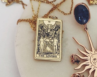 The Lovers Tarot Card Necklace: 925 Sterling Silver Rider Waite Pendant