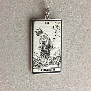 Tarot card necklace , The Strength Tarot Card 925 sterling Silver Necklace, Rider waite tarot deck unisex pendant