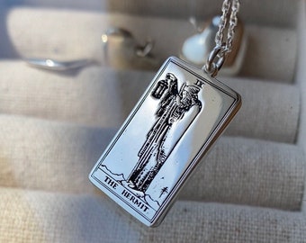 double-sided The Hermit X La Luna  Tarot Cards silver necklace