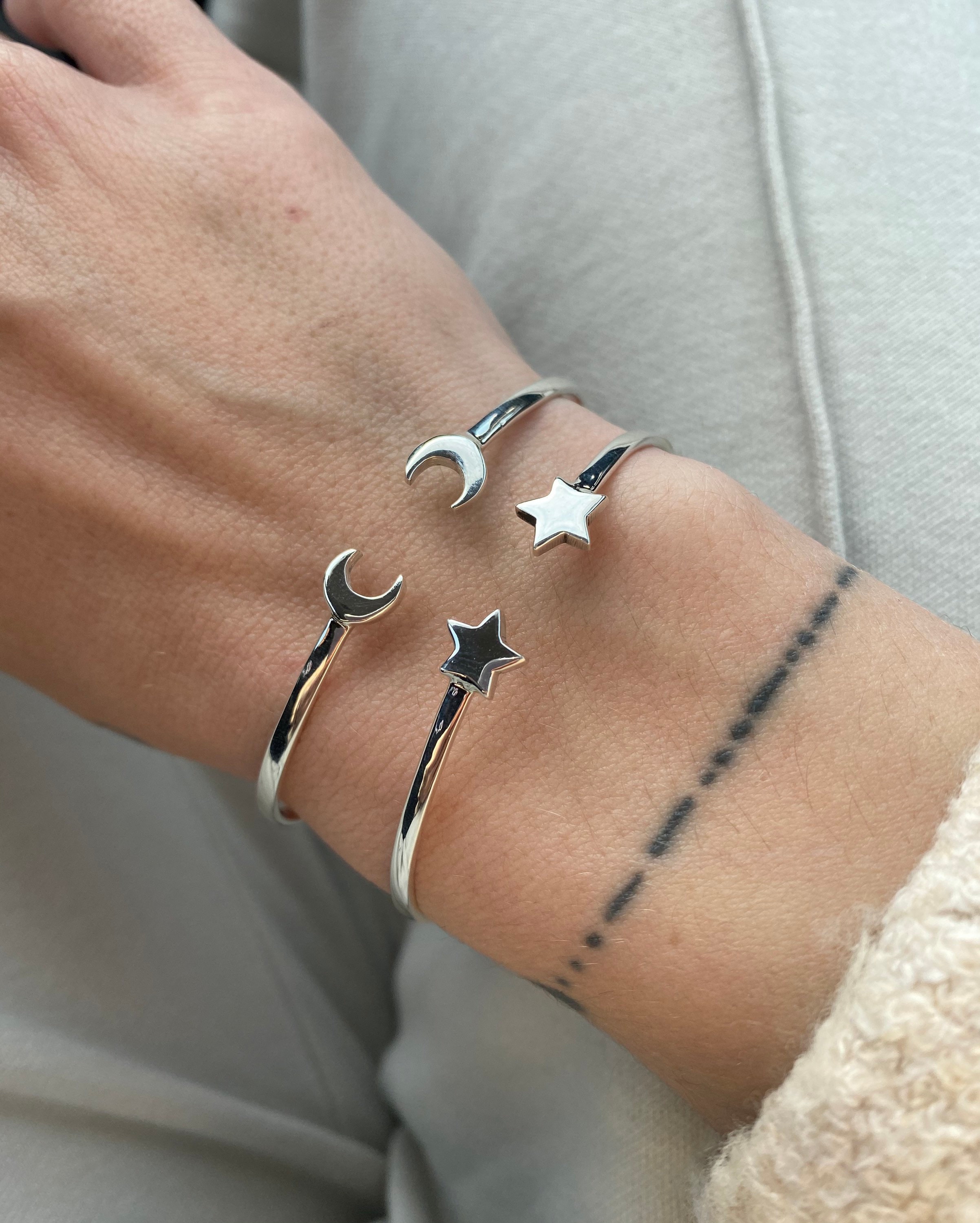 Moon and Star 925 Sterling Silver Cuff Bracelets - Etsy