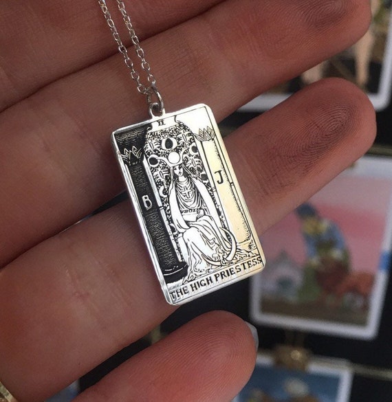 Tarot card necklace Rider waite tarot deck The High Priestess Tarot card 925 sterling silver