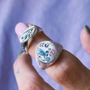 The Nightingale and The Rose Illustration engrave on sterling silver ring, special work Of Linerworks , Linerworks Fairy Tale Collection