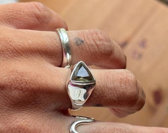 Natural Trillion Diaspore Ring | Modern Sterling Silver Signet Ring | Handmade Artisan Jewelry