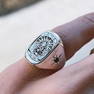 The Sun Tarot card ring , Linerworks's special tarot card Illustration , the sun 925 sterling silver signet ring